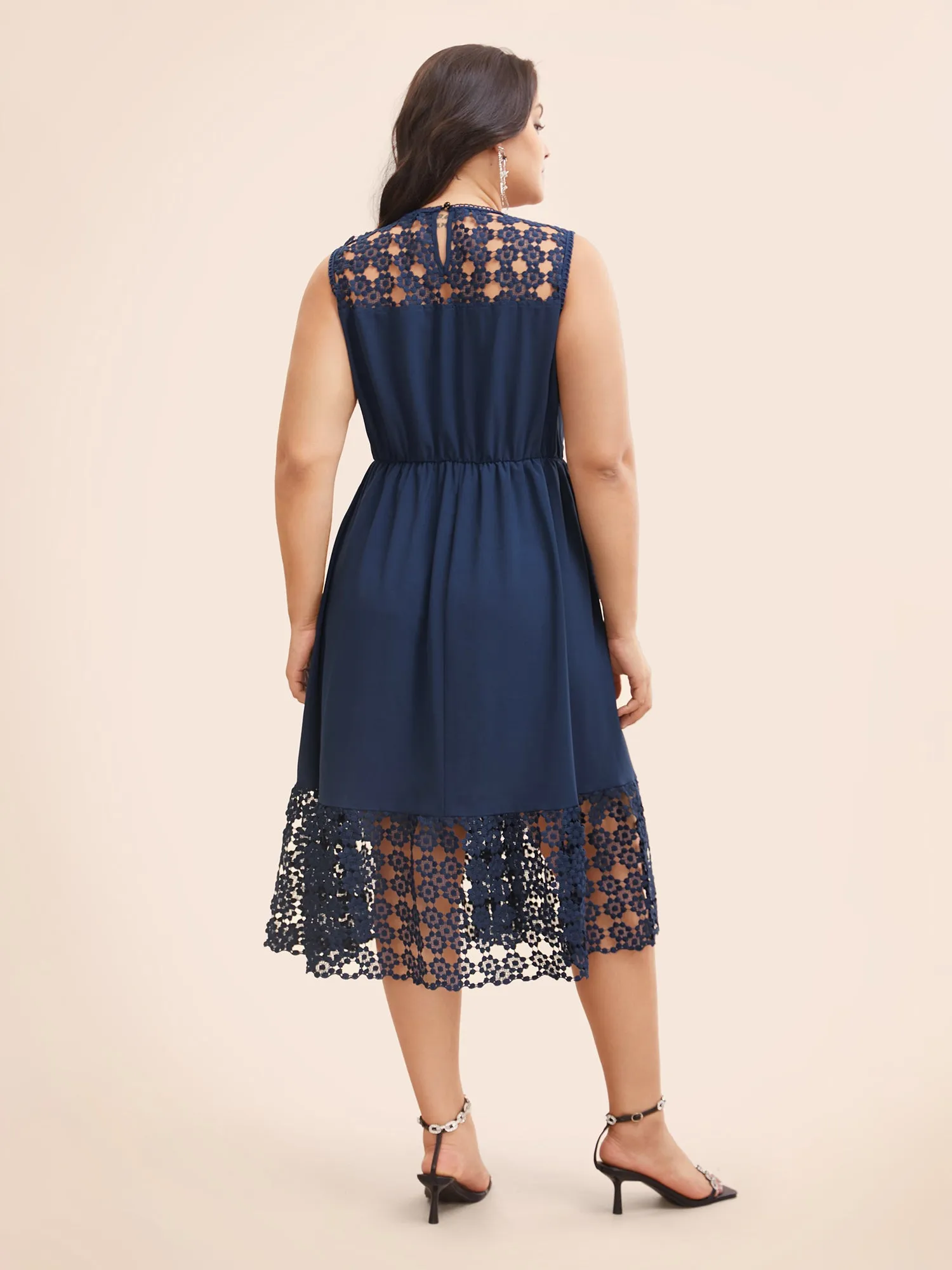 Lace Panel Elastic Waist Sleeveless Dress sold by Bloomchic product image thumbnail 5