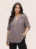 Gingham Ruffle Trim Tab Sleeve Blouse sold by Bloomchic