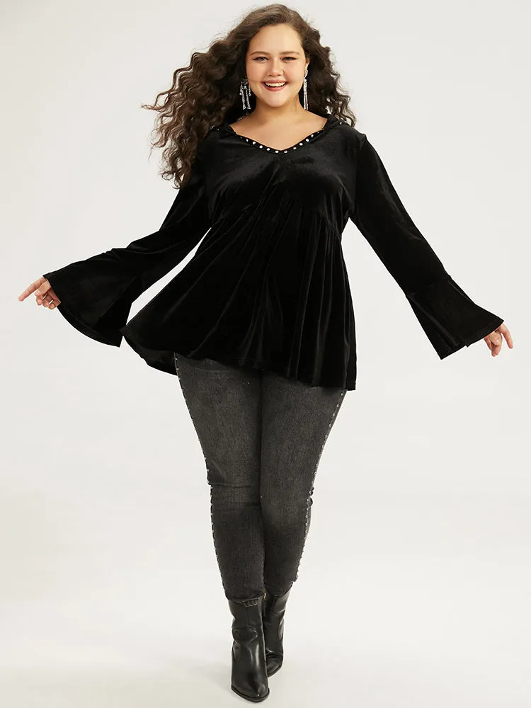 Halloween Solid Pearl Beaded Hooded Bell Sleeve T-shirt sold by Bloomchic product image thumbnail 5