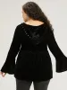 Halloween Solid Pearl Beaded Hooded Bell Sleeve T-shirt sold by Bloomchic