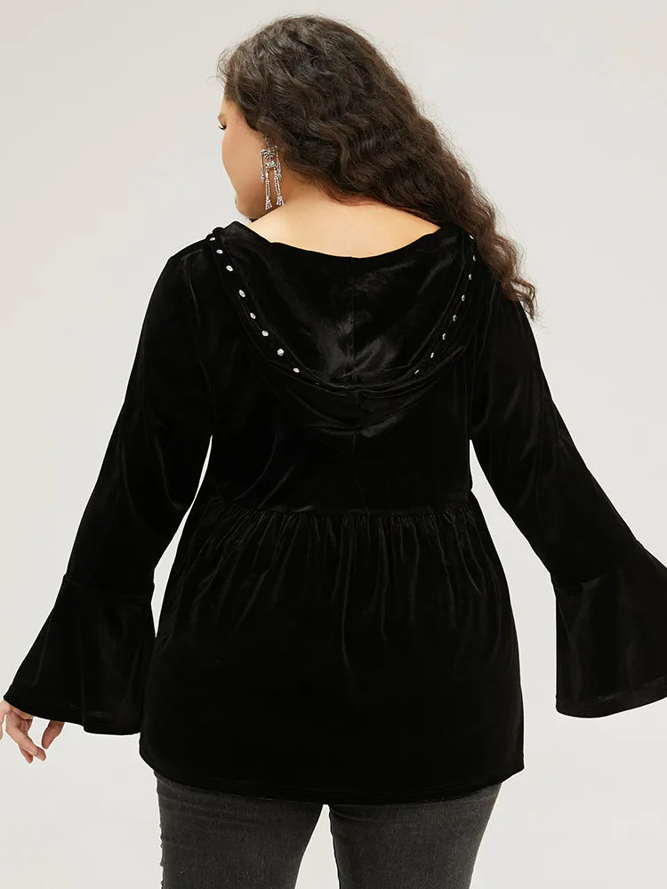 Halloween Solid Pearl Beaded Hooded Bell Sleeve T-shirt sold by Bloomchic product image thumbnail 3