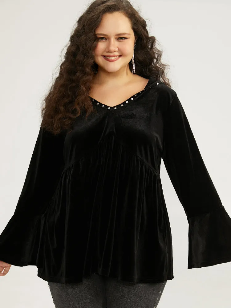 Halloween Solid Pearl Beaded Hooded Bell Sleeve T-shirt sold by Bloomchic product image thumbnail 4