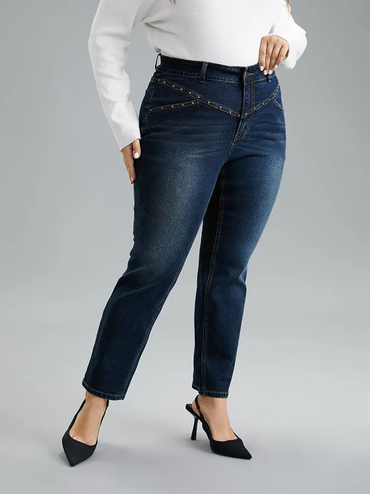 Beaded Detail Full Length Pocket Straight Leg Jeans sold by Bloomchic product image thumbnail 3