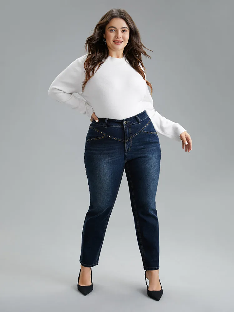 Beaded Detail Full Length Pocket Straight Leg Jeans sold by Bloomchic product image thumbnail 2