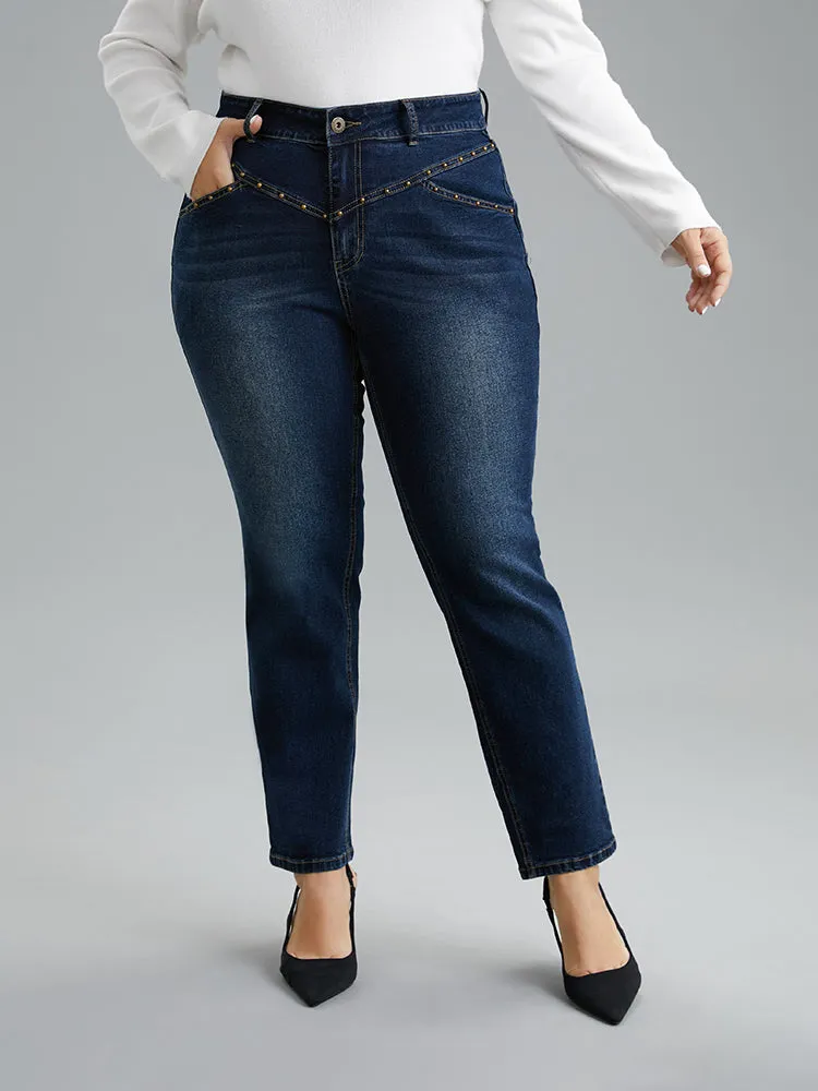 Beaded Detail Full Length Pocket Straight Leg Jeans sold by Bloomchic