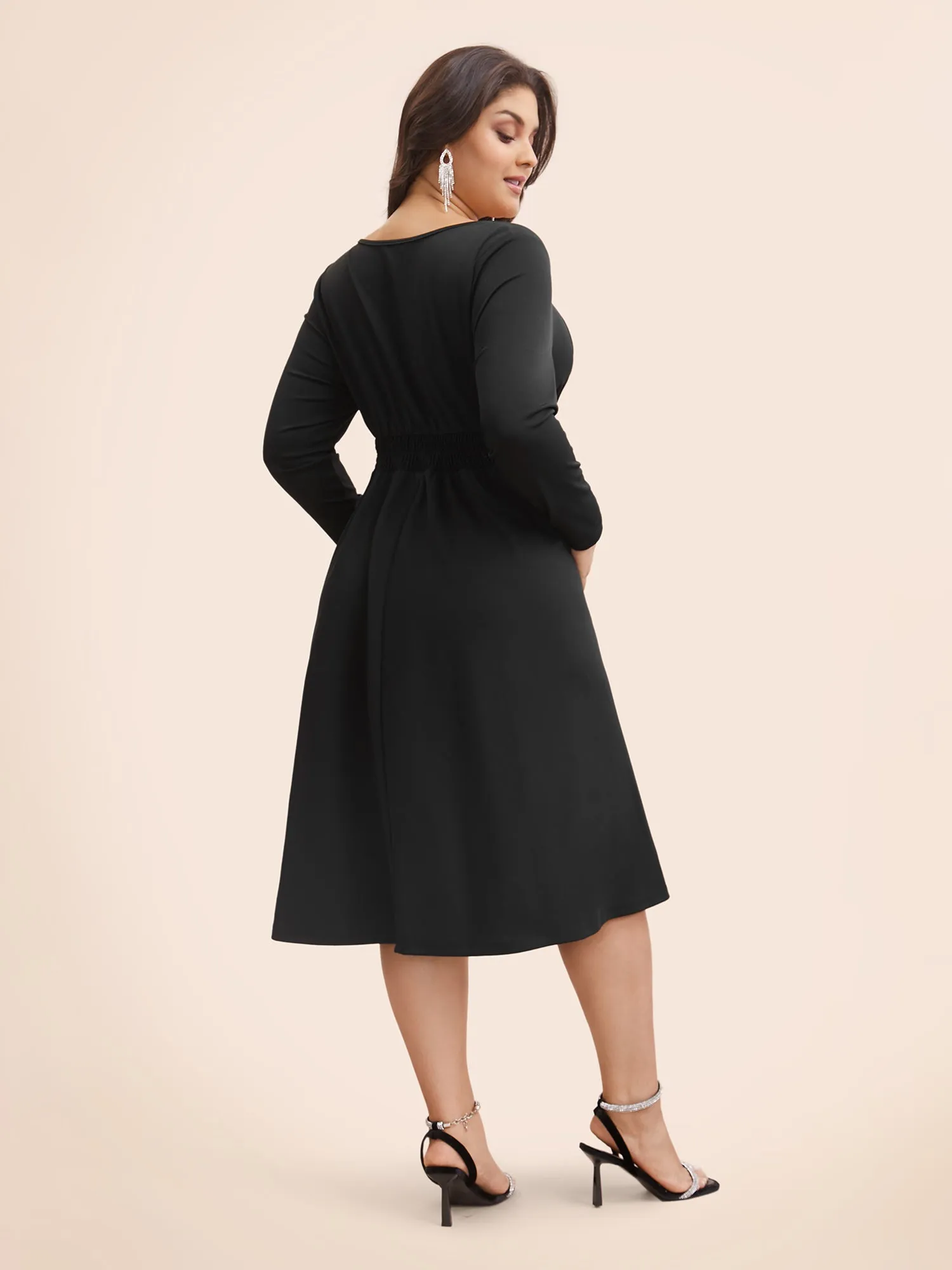Square Neck Shirred Rhinestone Midi Dress sold by Bloomchic product image thumbnail 4