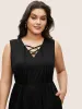 Solid Ruffle Layered Hem Lace Up Dress sold by Bloomchic
