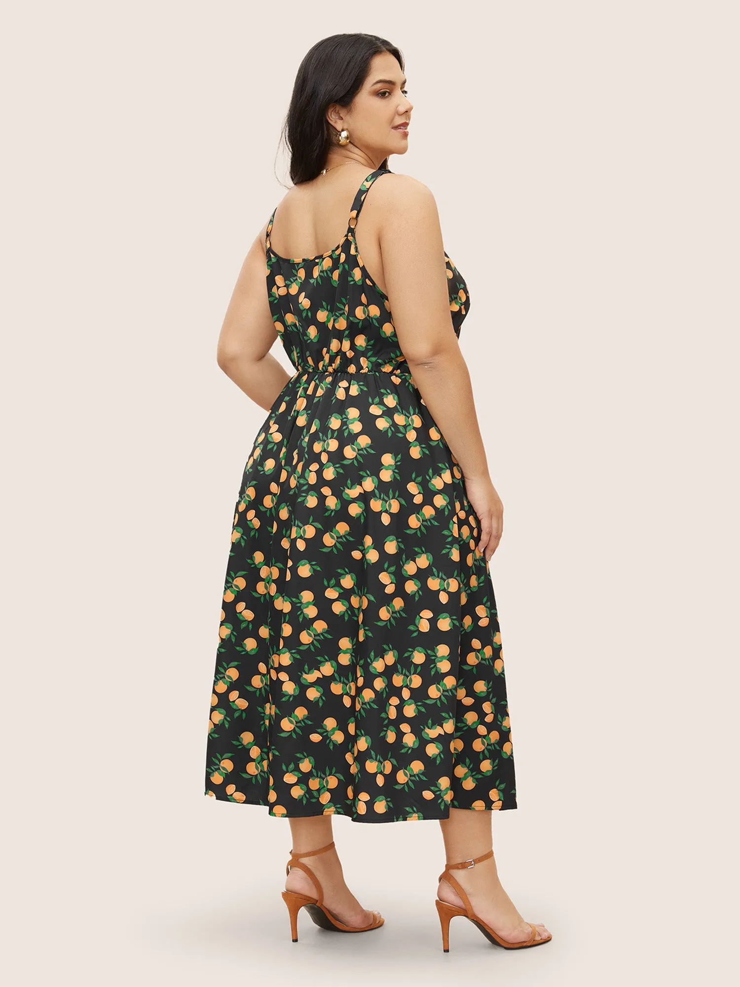 Citrus Orange Print Pleated Frill Trim Cami Dress sold by Bloomchic product image thumbnail 2