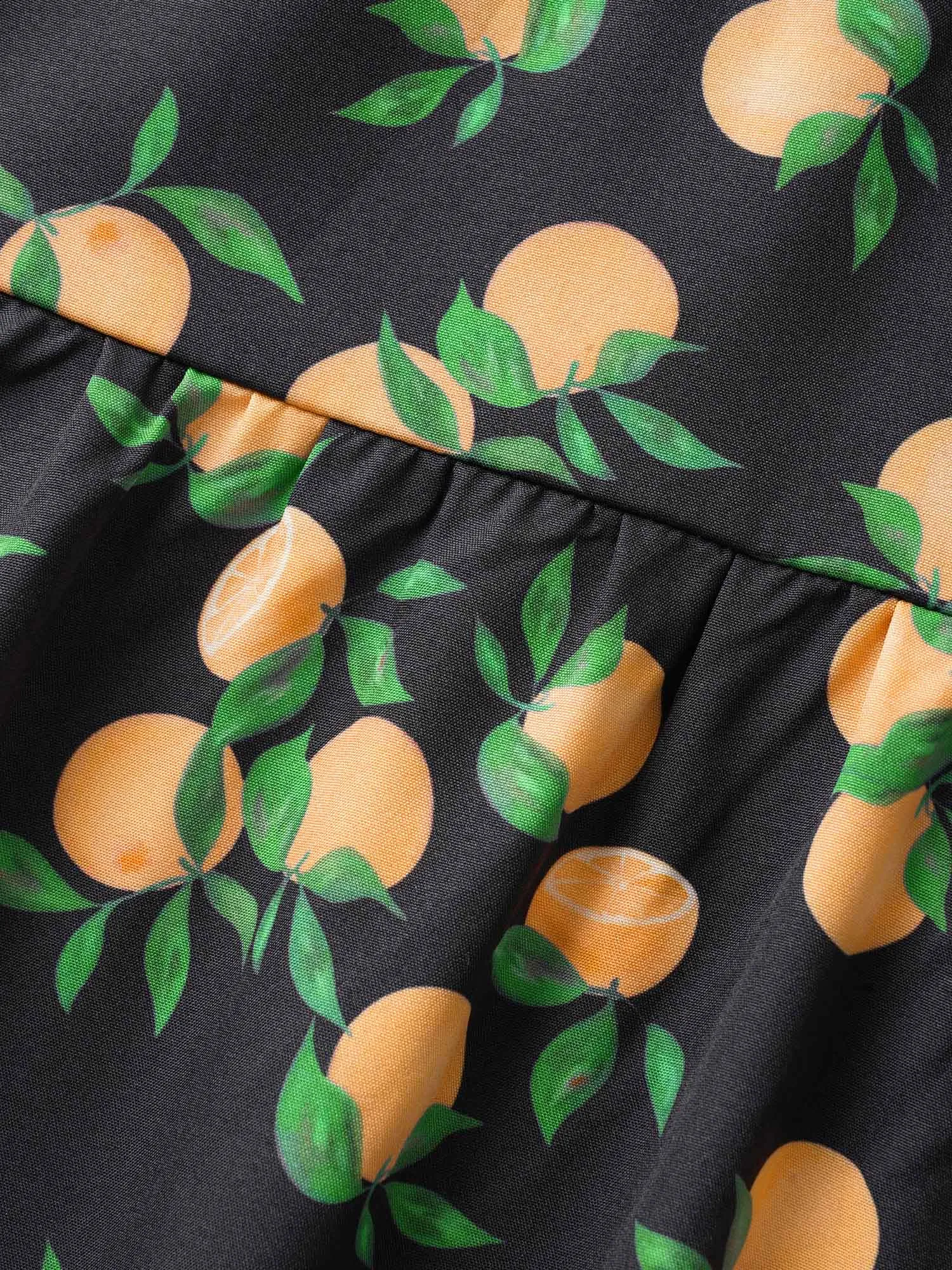 Citrus Orange Print Pleated Frill Trim Cami Dress sold by Bloomchic product image thumbnail 5