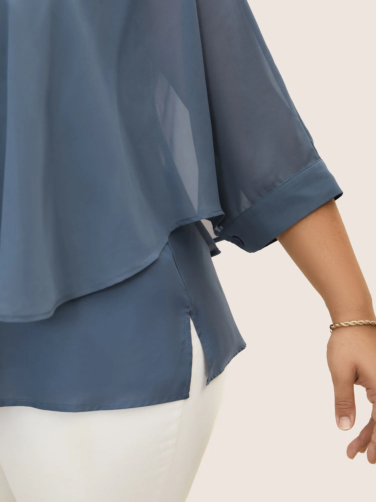 Chiffon Tiered Mesh Split Side Blouse sold by Bloomchic product image thumbnail 4