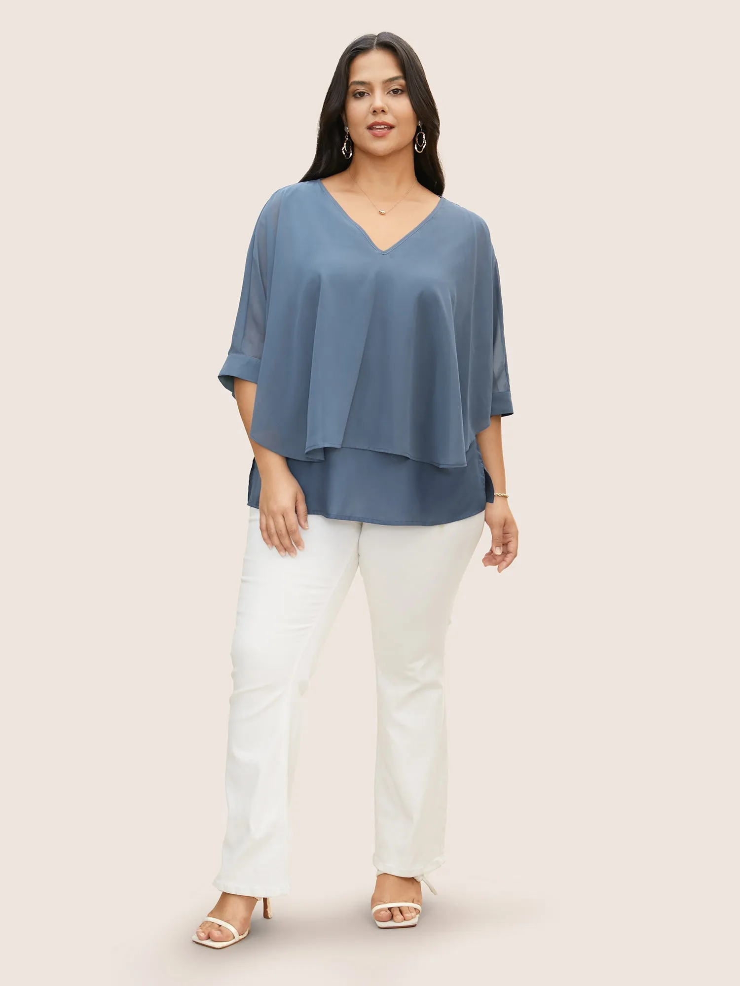 Chiffon Tiered Mesh Split Side Blouse sold by Bloomchic product image thumbnail 3