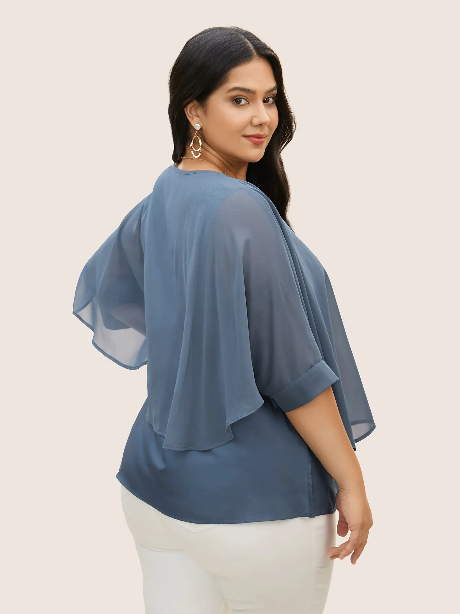 Chiffon Tiered Mesh Split Side Blouse sold by Bloomchic product image thumbnail 2