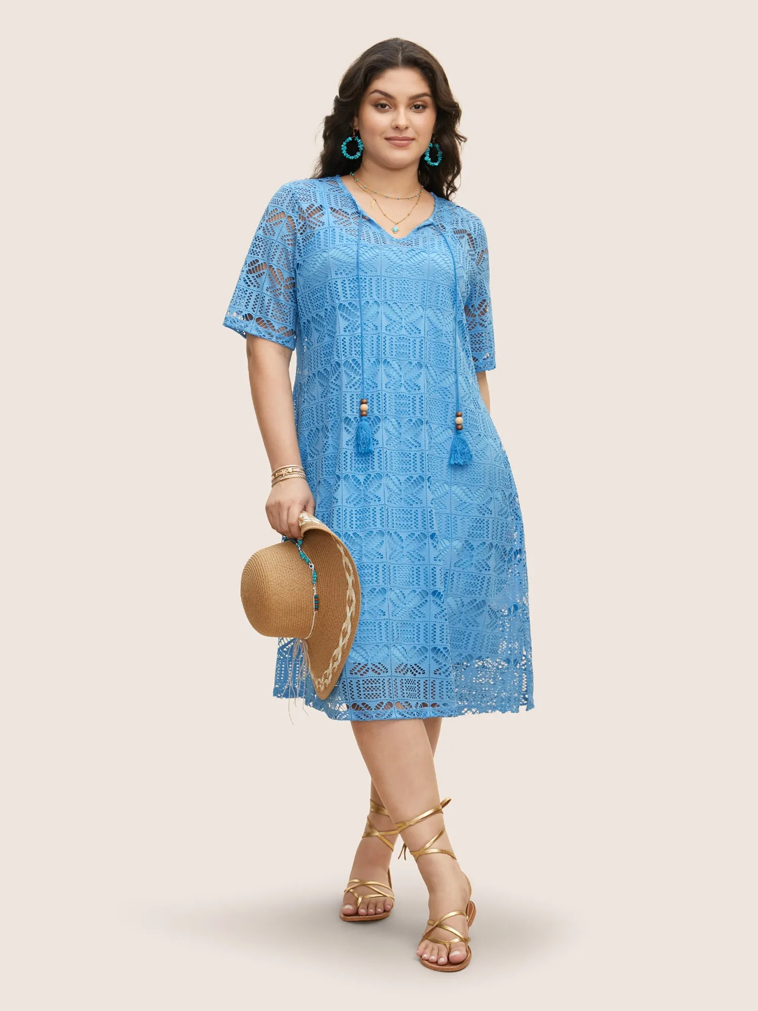 Cut Out Tassel Trim Split Hem Midi Dress sold by Bloomchic product image thumbnail 2