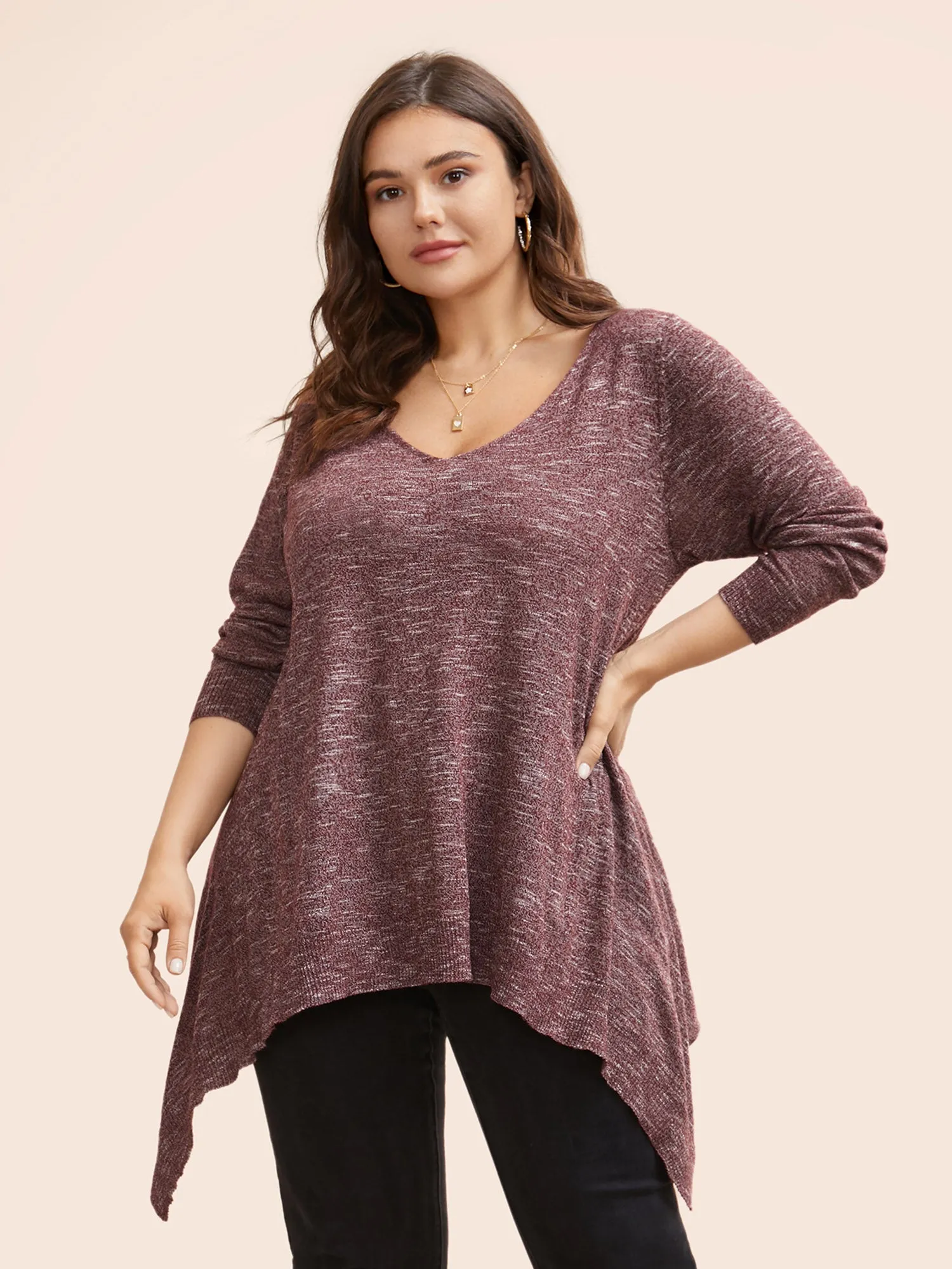 Solid Heather Asymmetrical Hem Pullover sold by Bloomchic