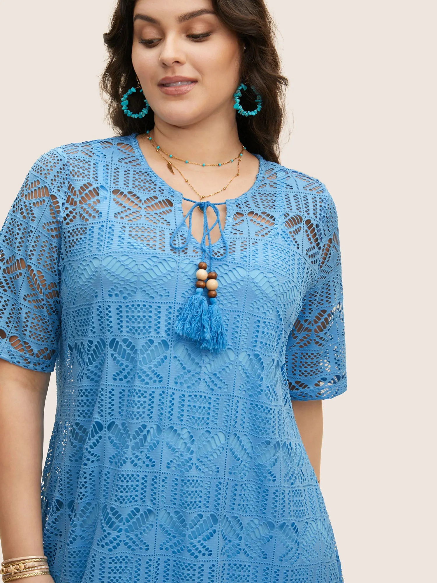 Cut Out Tassel Trim Split Hem Midi Dress sold by Bloomchic product image thumbnail 4