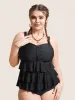 Solid Tiered Ruffles Ruched One Piece Swimsuit sold by Bloomchic