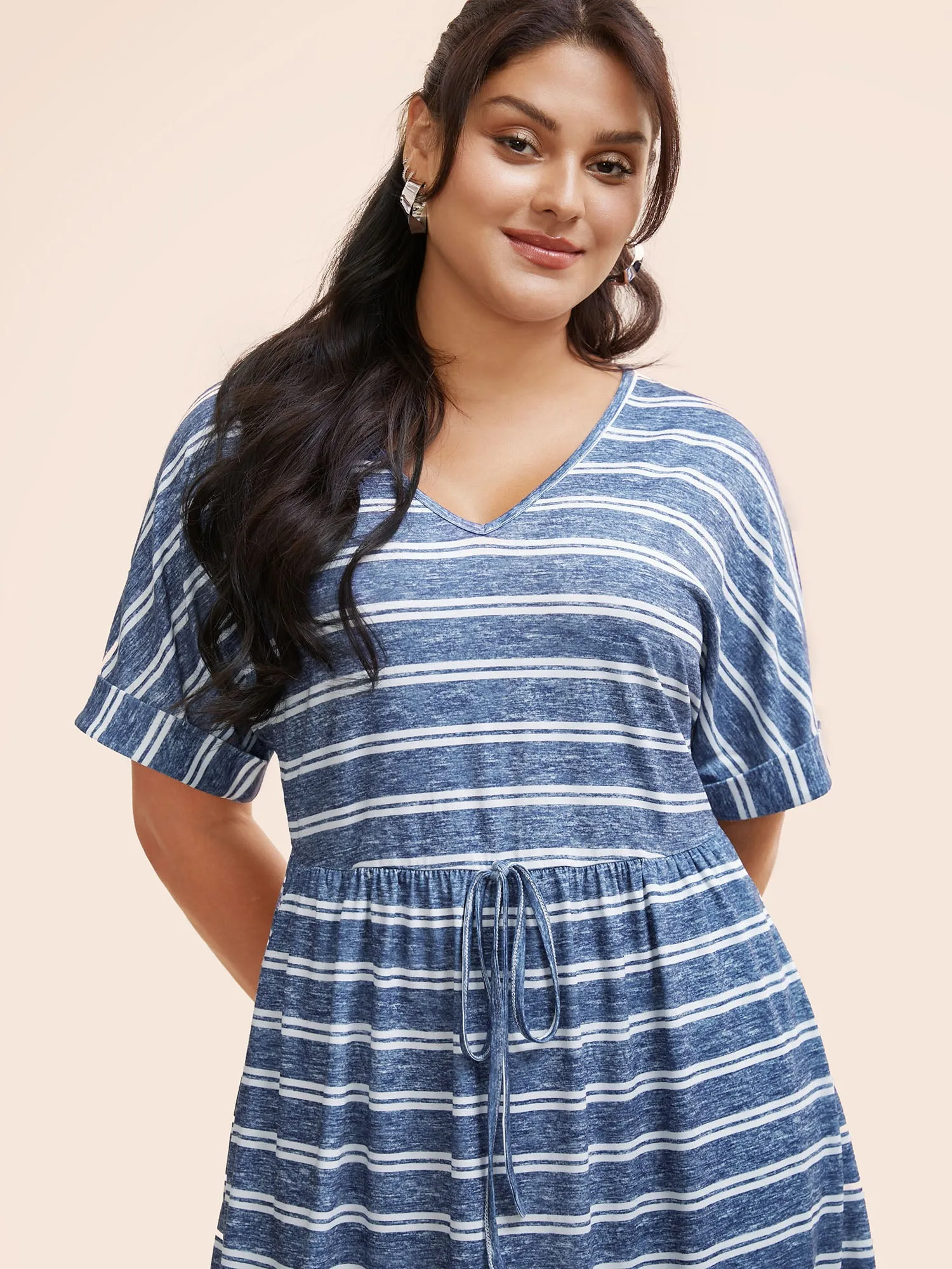Striped Ties Pocket Roll sleeve Dress sold by Bloomchic product image thumbnail 4
