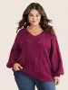 Solid Heart Pointelle Lantern Sleeve Pullover sold by Bloomchic