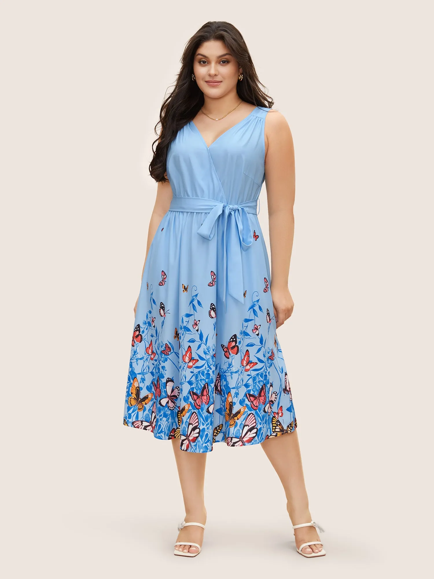 Butterfly Print Wrap Gathered Tank Dress sold by Bloomchic product image thumbnail 2
