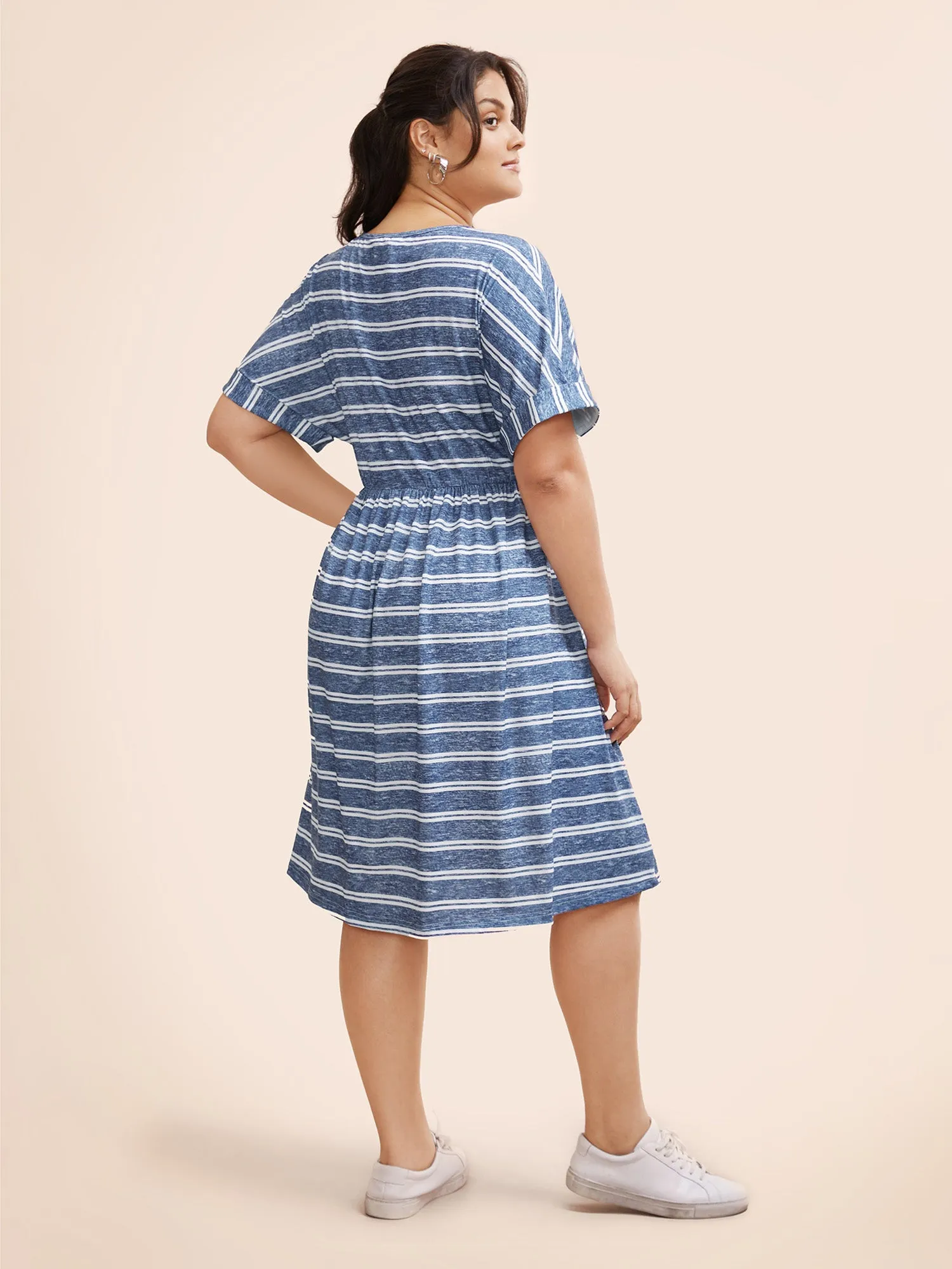 Striped Ties Pocket Roll sleeve Dress sold by Bloomchic product image thumbnail 3