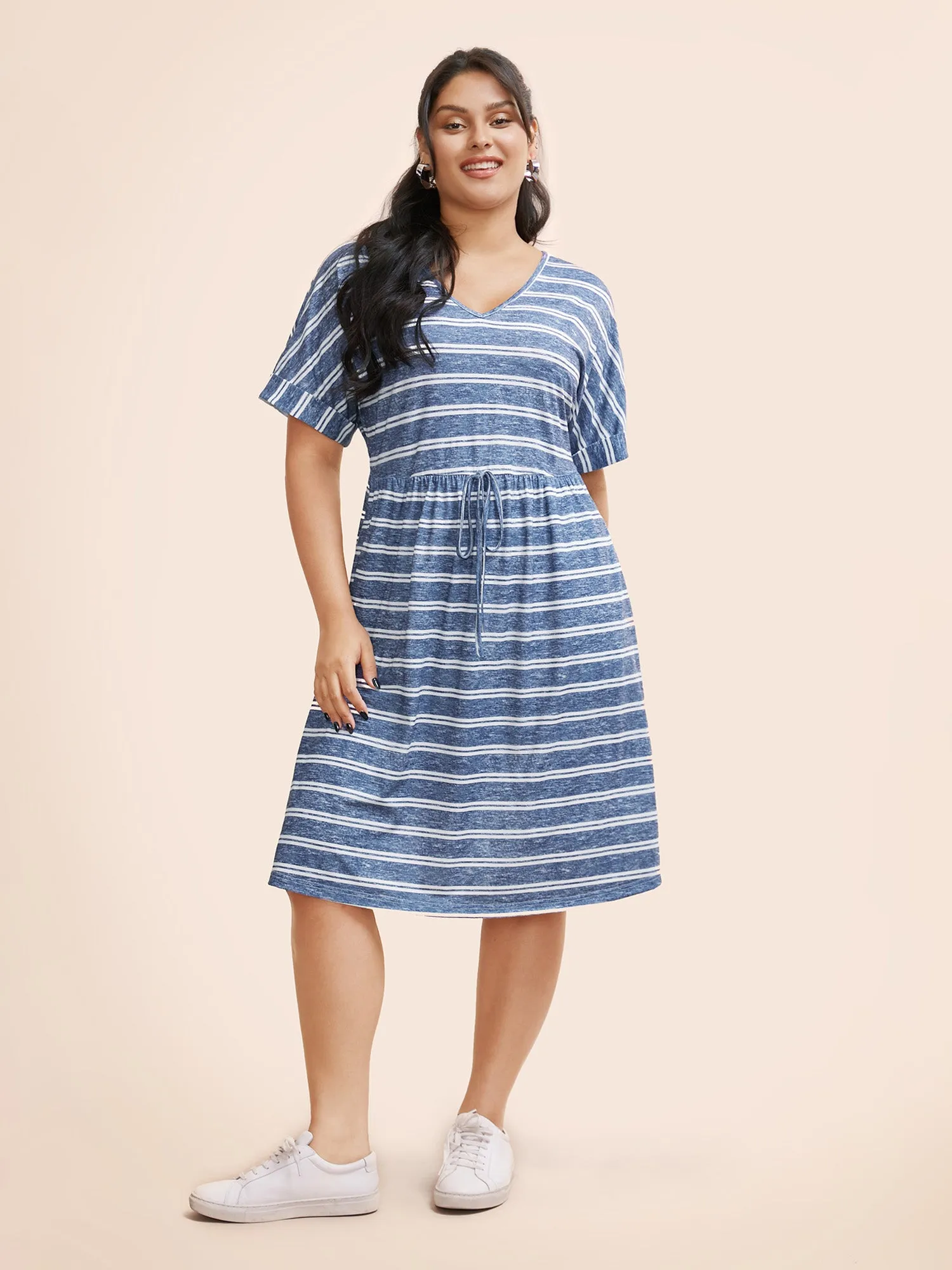Striped Ties Pocket Roll sleeve Dress sold by Bloomchic product image thumbnail 2