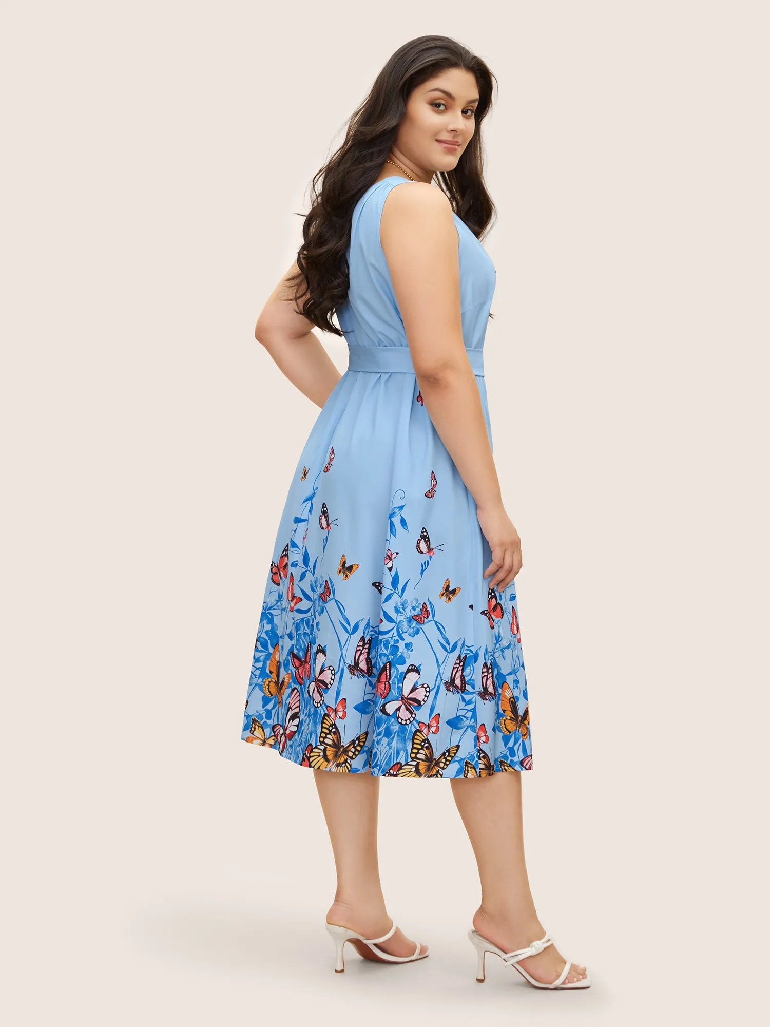 Butterfly Print Wrap Gathered Tank Dress sold by Bloomchic product image thumbnail 3