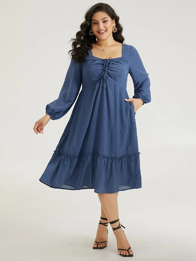 Solid Plisse Ties Frill Trim Ruched Dress sold by Bloomchic product image thumbnail 2