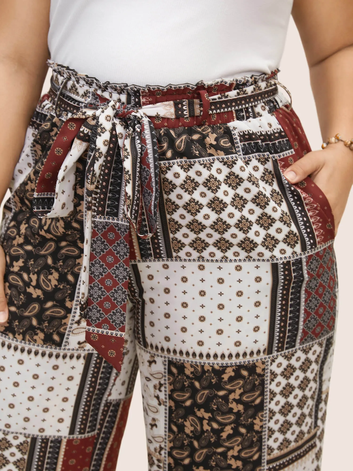 Patchwork Floral Belted Wide Leg Pants sold by Bloomchic product image thumbnail 4