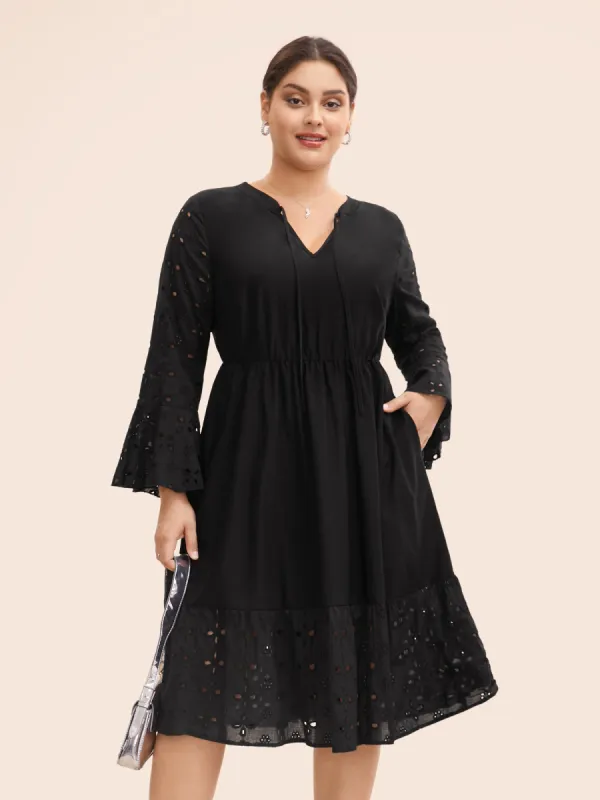 Embroidered Flare Cuffs Midi Dress sold by Bloomchic