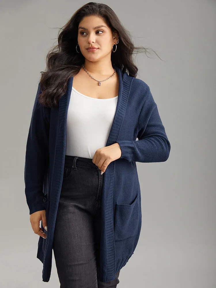 Plain Texture Pocket Hooded Cardigan sold by Bloomchic