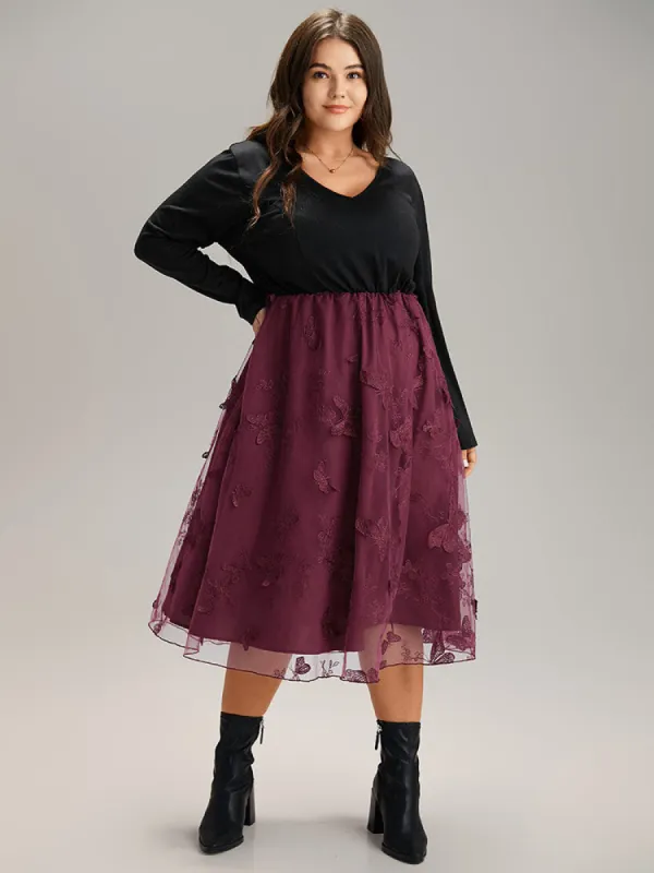 Butterfly Graphic Patchwork Mesh Dress sold by Bloomchic