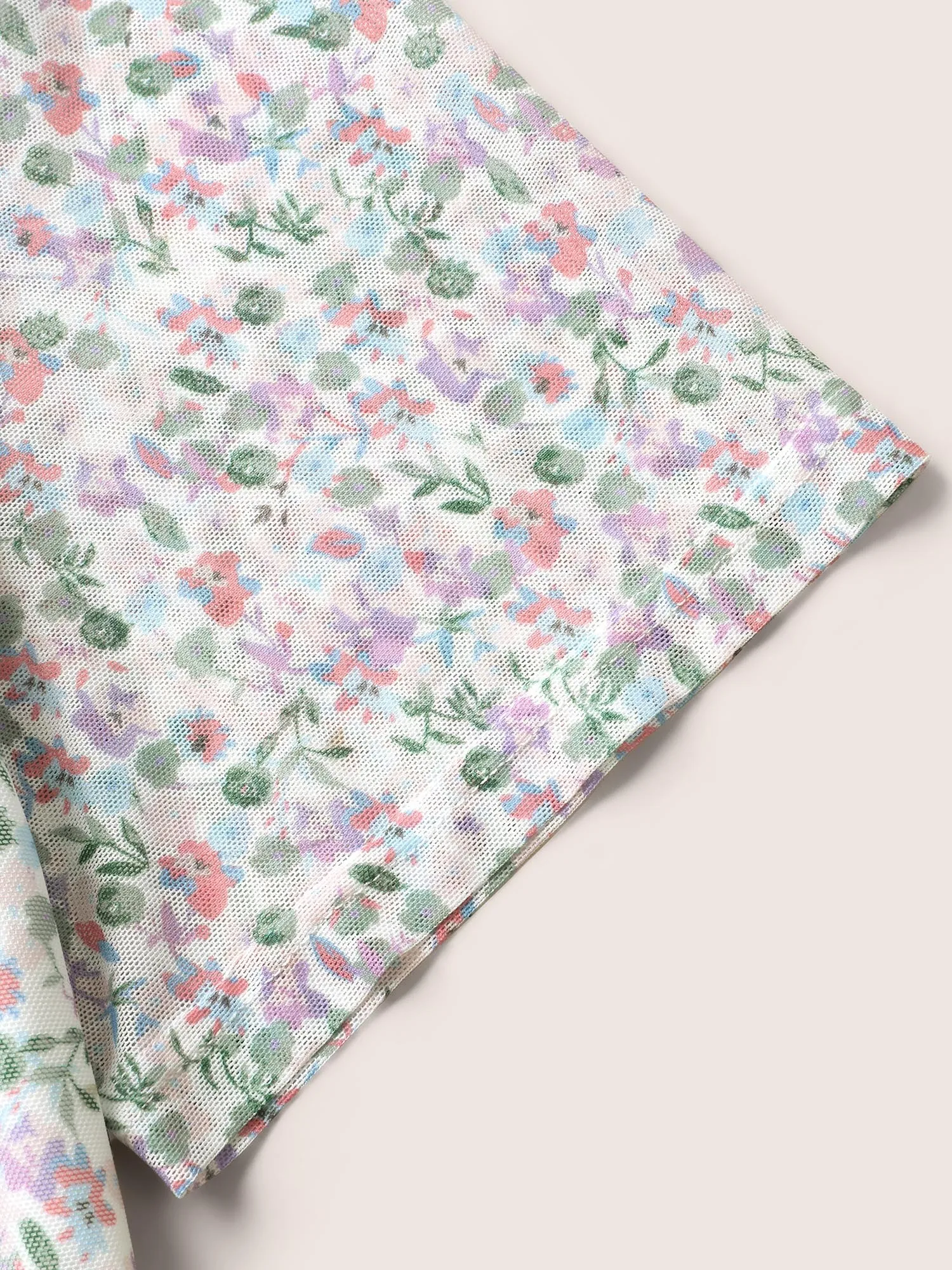 Round Neck Floral Mesh Ruched T-shirt sold by Bloomchic product image thumbnail 5