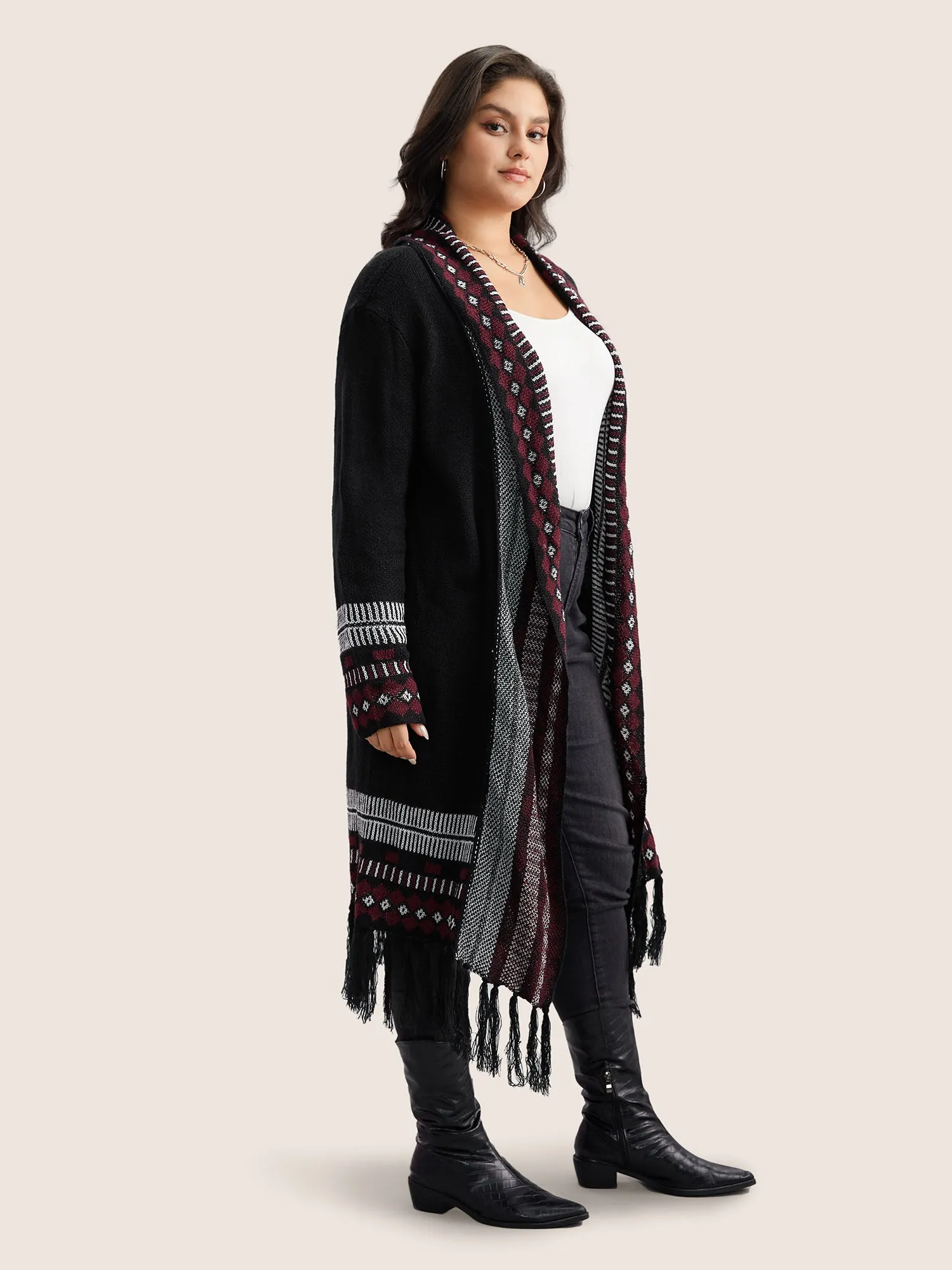 Bandana Print Fringe Trim Maxi Cardigan sold by Bloomchic product image thumbnail 3