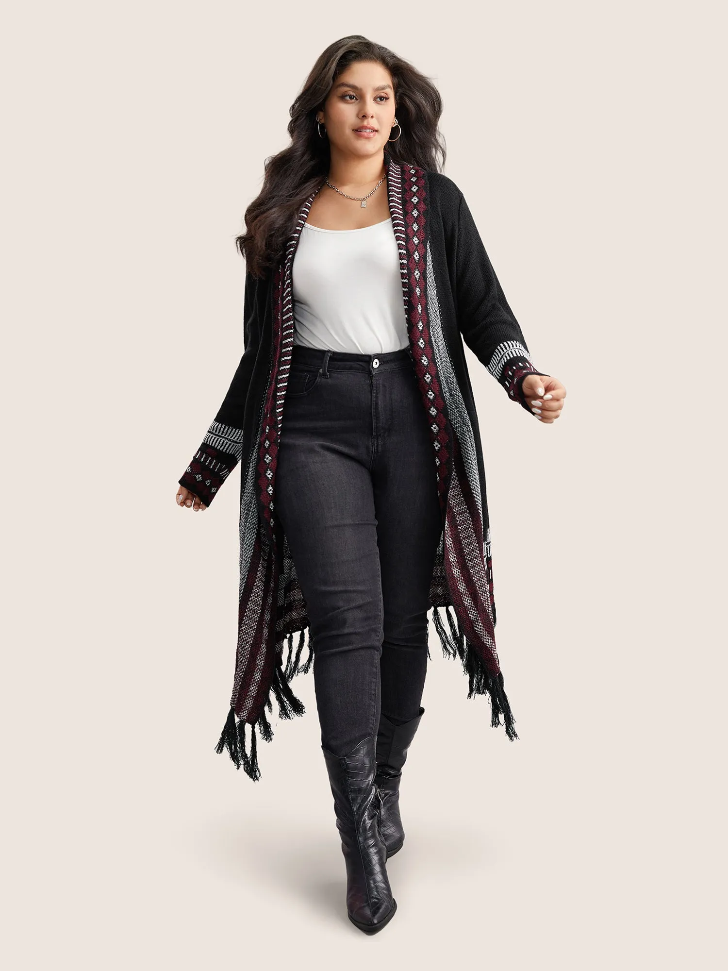 Bandana Print Fringe Trim Maxi Cardigan sold by Bloomchic