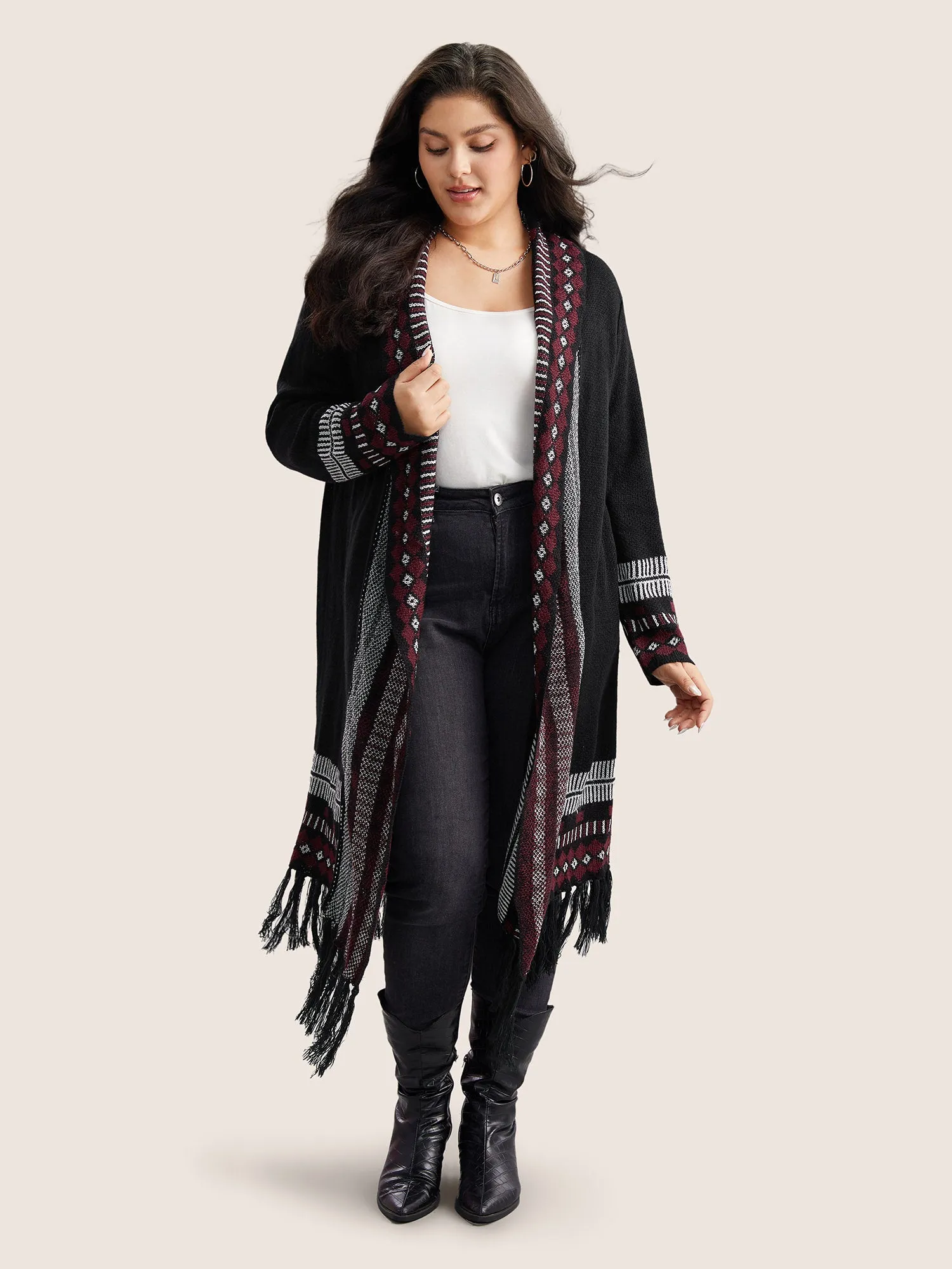Bandana Print Fringe Trim Maxi Cardigan sold by Bloomchic product image thumbnail 4