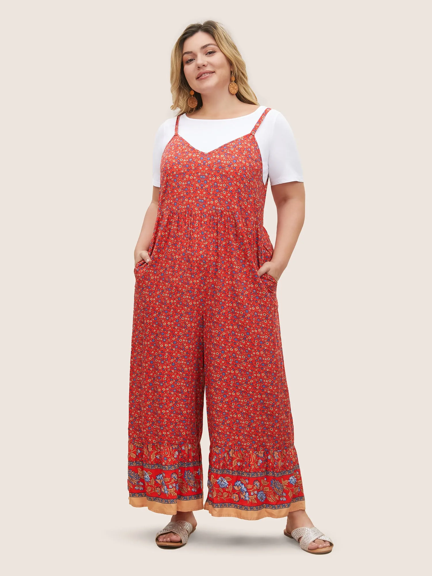 Rayon Ditsy Floral Elastic Waist Jumpsuit sold by Bloomchic