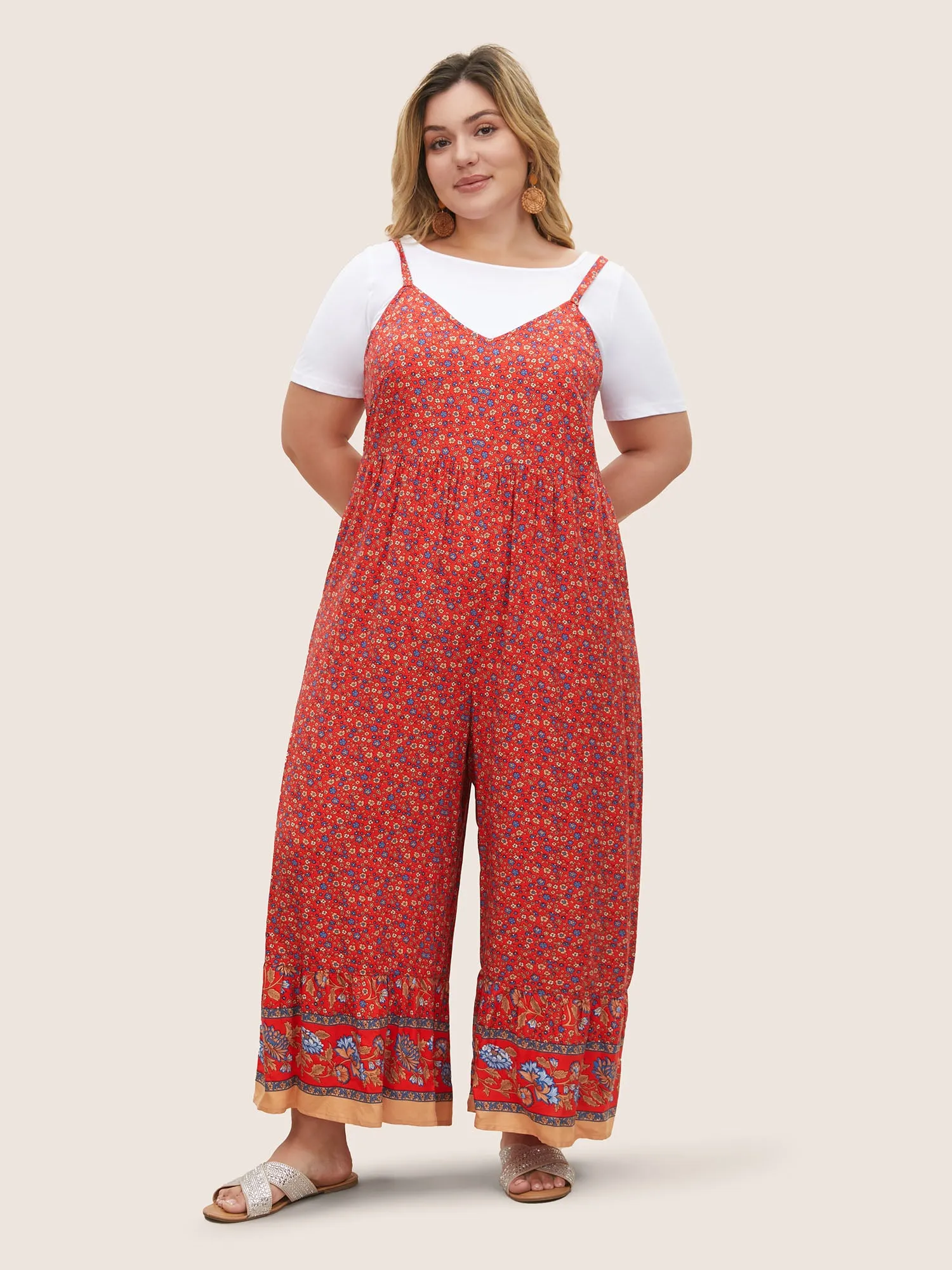 Rayon Ditsy Floral Elastic Waist Jumpsuit sold by Bloomchic product image thumbnail 3