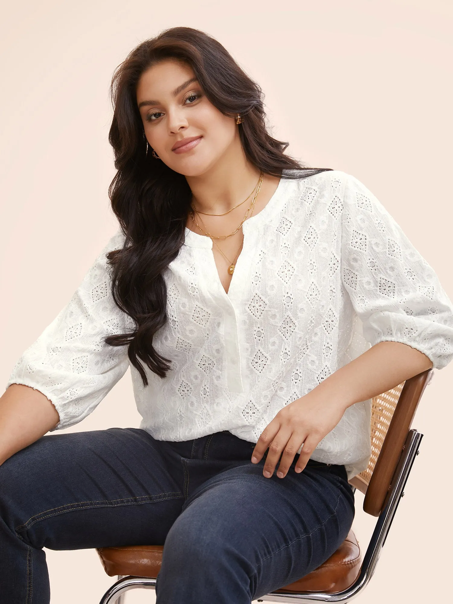 Geometric Texture Lantern Sleeve Stretch Blouse sold by Bloomchic product image thumbnail 2