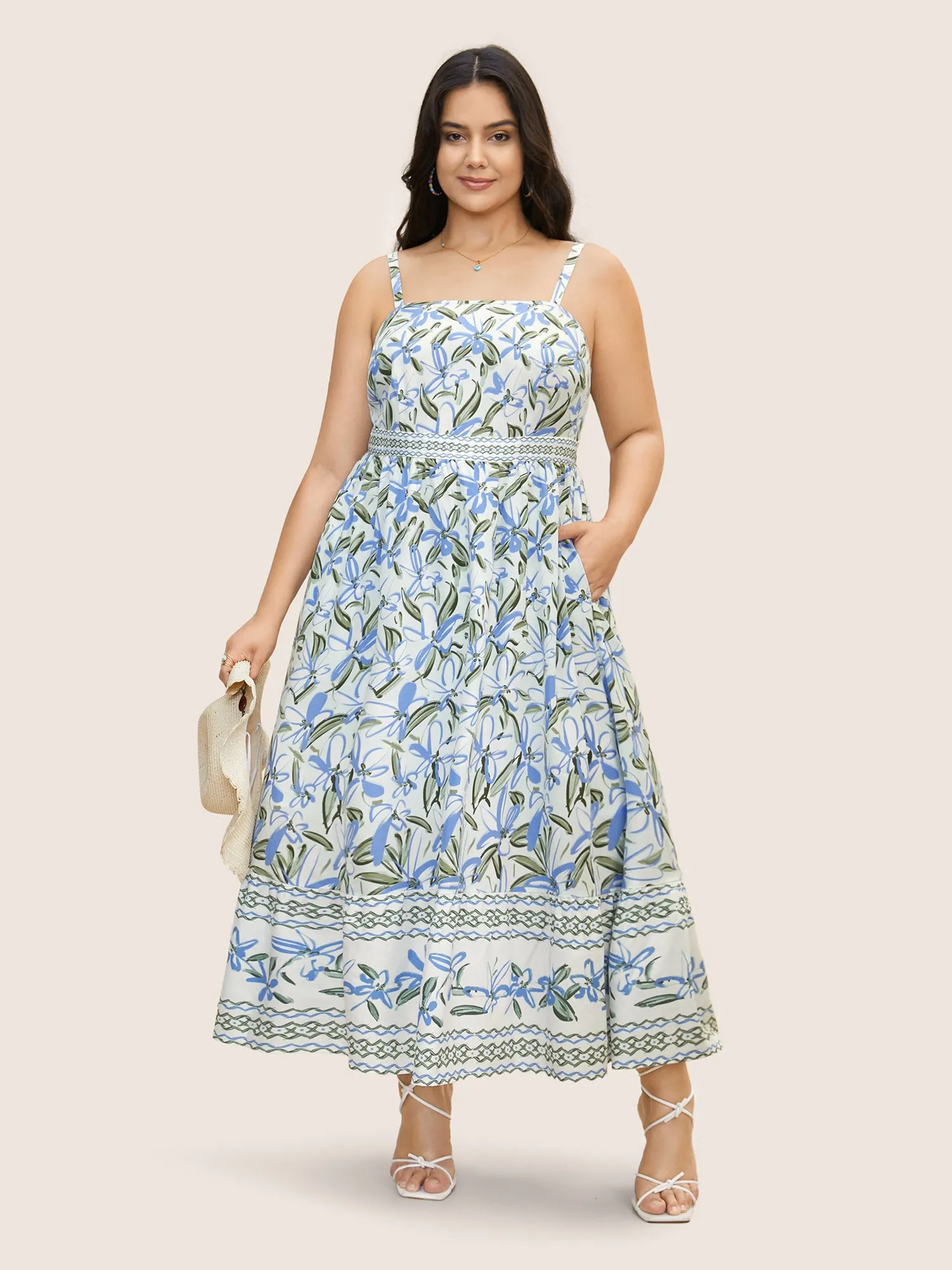 Floral Elastic Waist Pocket Maxi Dress sold by Bloomchic