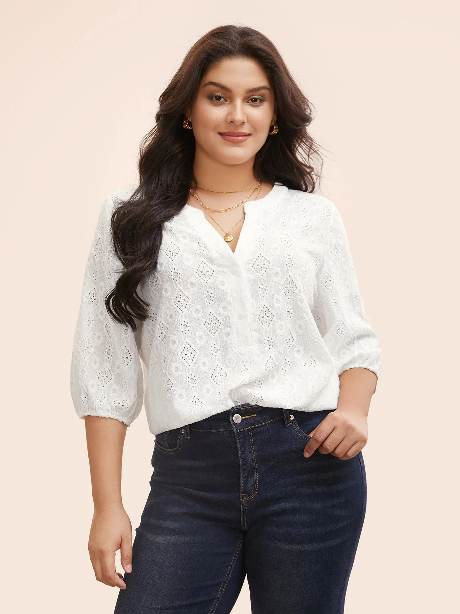 Geometric Texture Lantern Sleeve Stretch Blouse sold by Bloomchic product image thumbnail 4