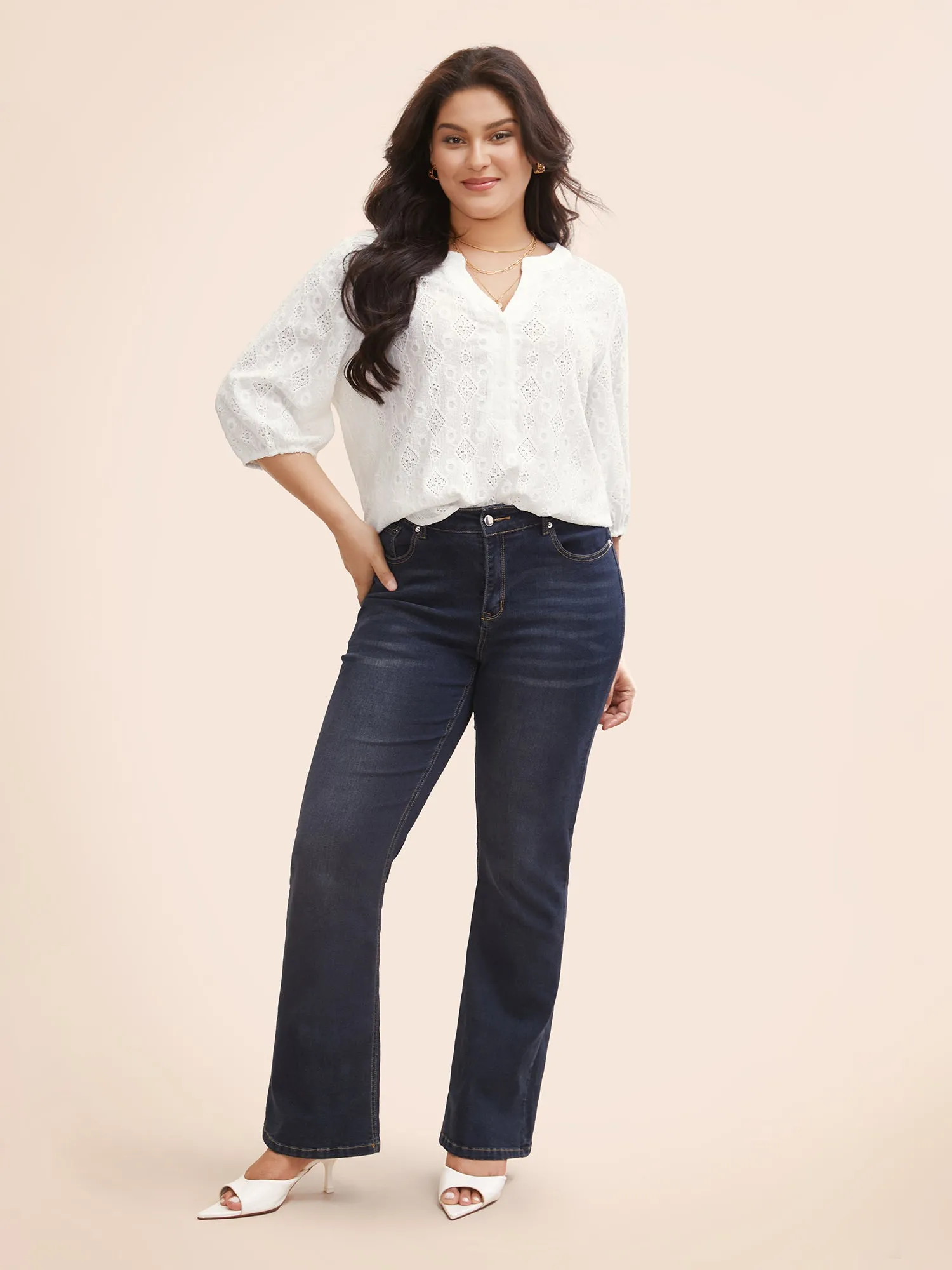 Geometric Texture Lantern Sleeve Stretch Blouse sold by Bloomchic product image thumbnail 3