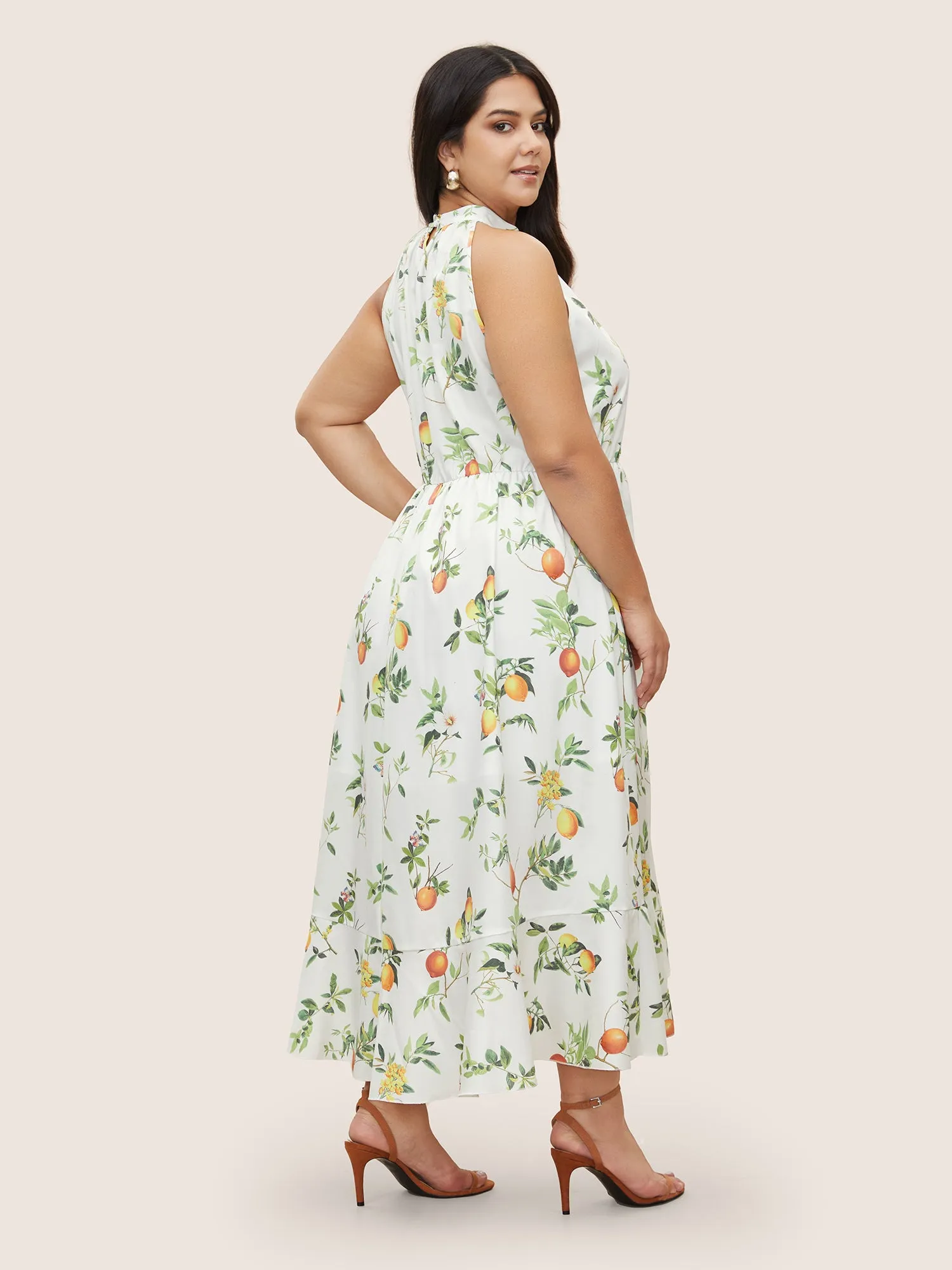 Citrus Lemon Print Elastic Waist Halter Neck Dress sold by Bloomchic product image thumbnail 4