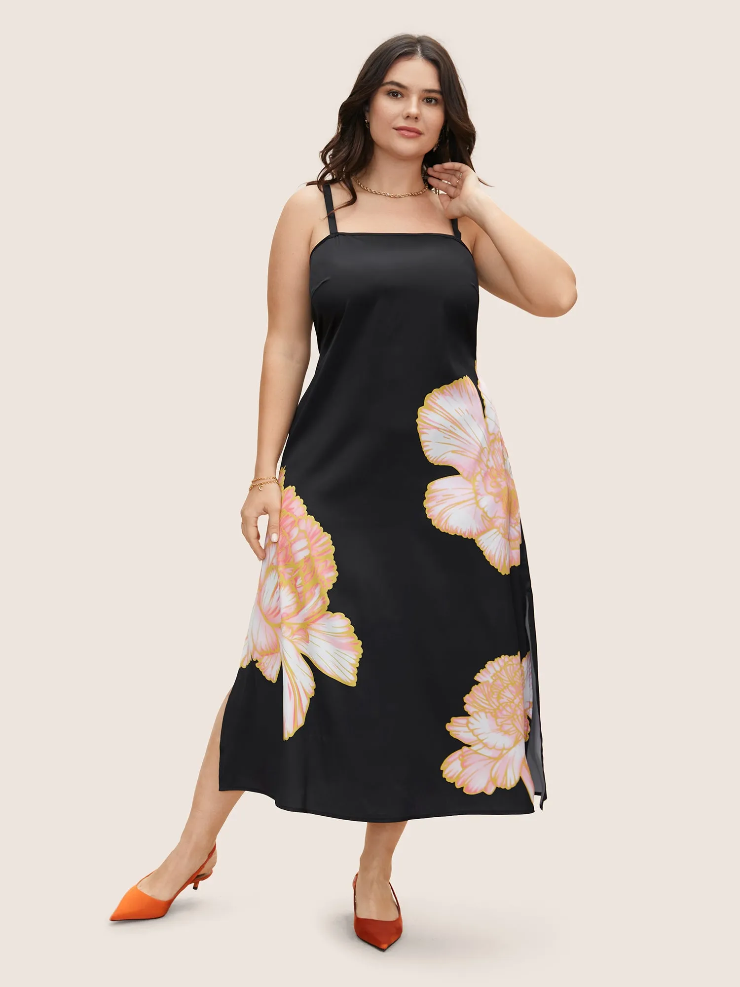 Square Neck Carnation Print Split Hem Dress sold by Bloomchic product image thumbnail 2