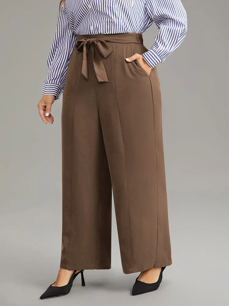 Anti-Wrinkle Solid Ties Wide Leg Pants sold by Bloomchic