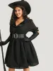 Halloween Plain Lapel Collar Lantern Sleeve Mesh Dress sold by Bloomchic