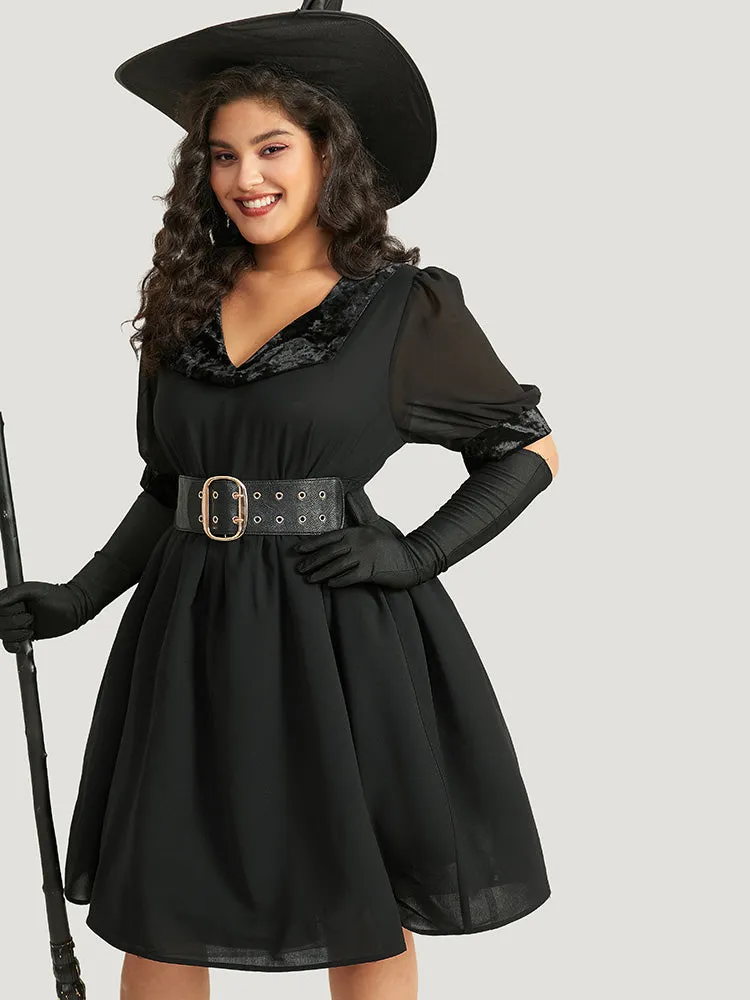 Halloween Plain Lapel Collar Lantern Sleeve Mesh Dress sold by Bloomchic product image thumbnail 3