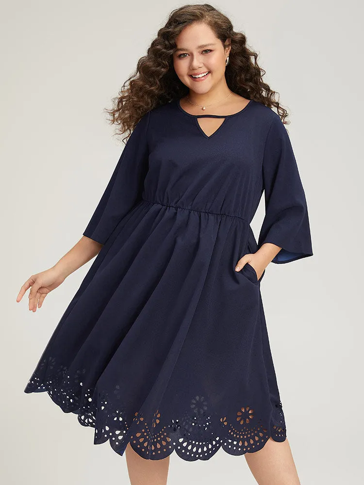 Plain Keyhole Pocket Laser Cut Dress sold by Bloomchic product image thumbnail 3