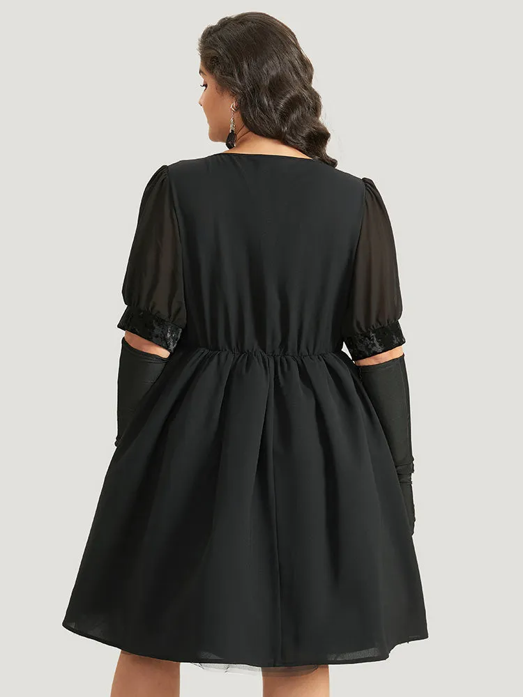 Halloween Plain Lapel Collar Lantern Sleeve Mesh Dress sold by Bloomchic product image thumbnail 4