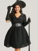 Halloween Plain Lapel Collar Lantern Sleeve Mesh Dress sold by Bloomchic