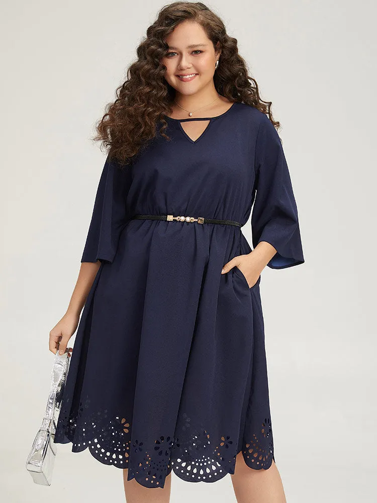 Plain Keyhole Pocket Laser Cut Dress sold by Bloomchic